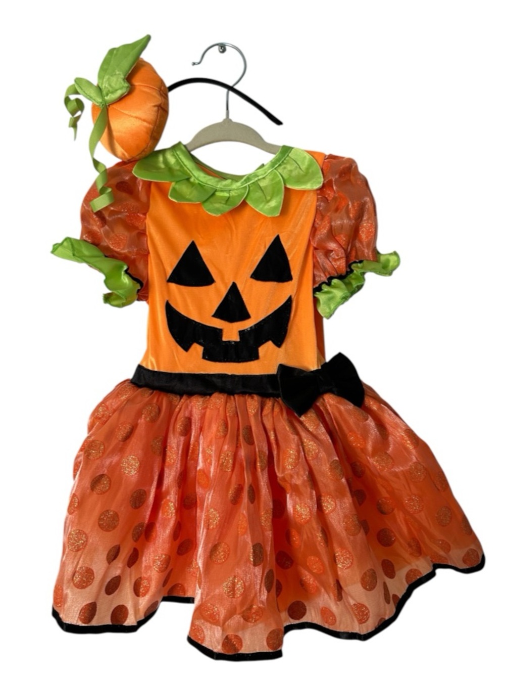 Kids Pumpkin Jack-O'-Lantern Costume Dress with Hat - Orange